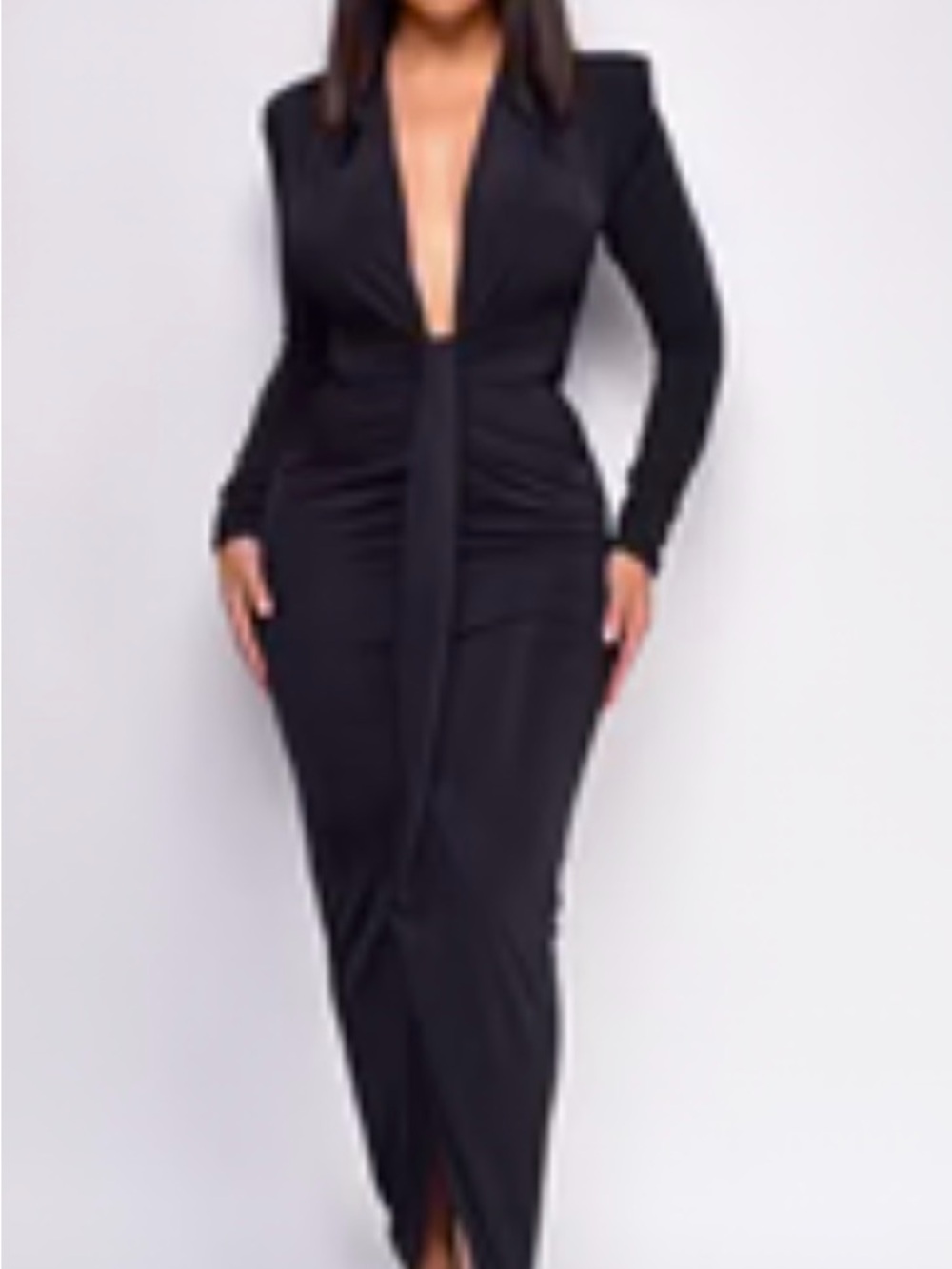 Prada Black Long-Sleeve Plunge Maxi Dress